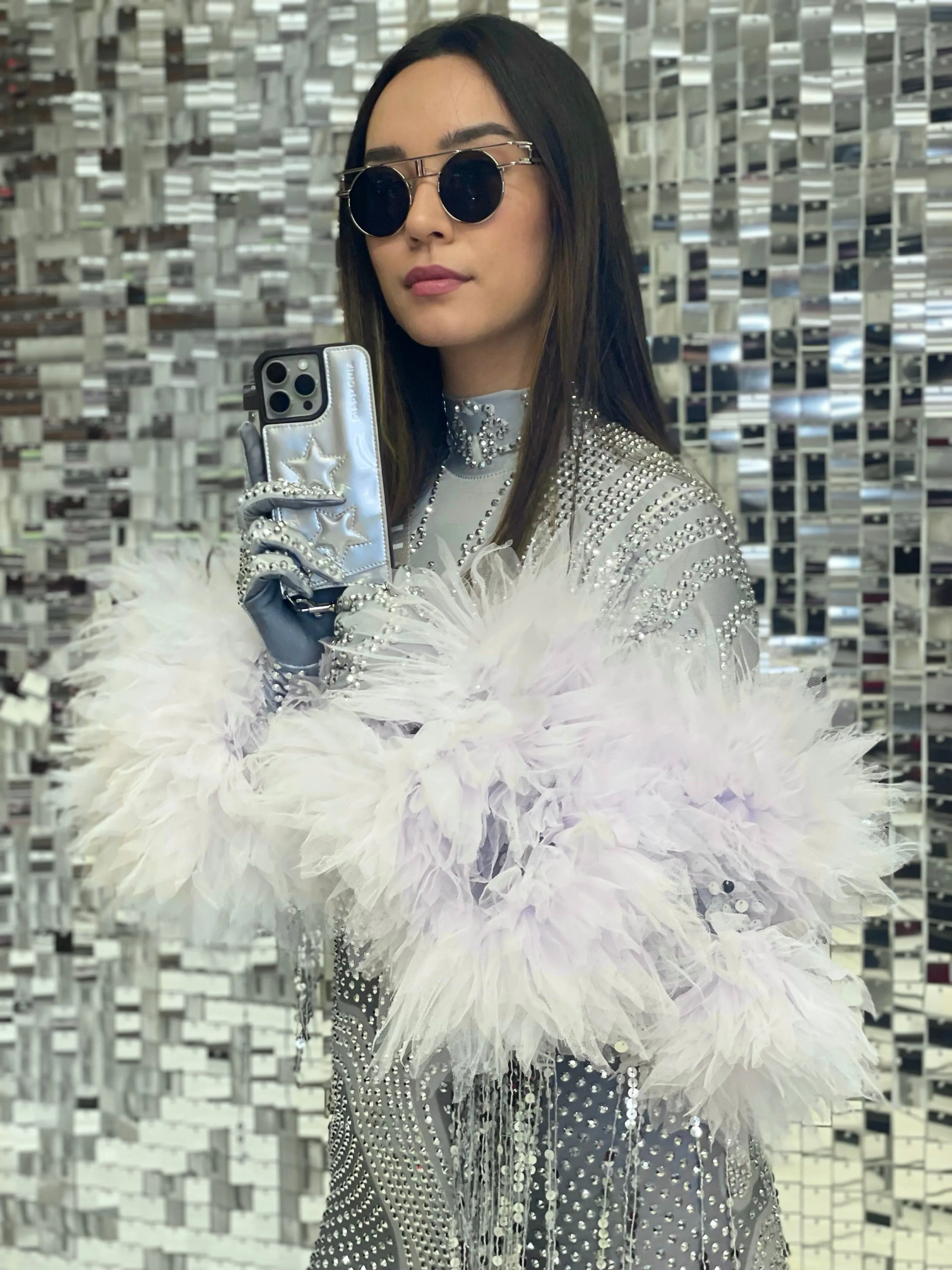 HARMONIA NY Stars Silver Crossbody Phone Case and Wallet - Compatible with iPhone 15 by Dani Watanabe