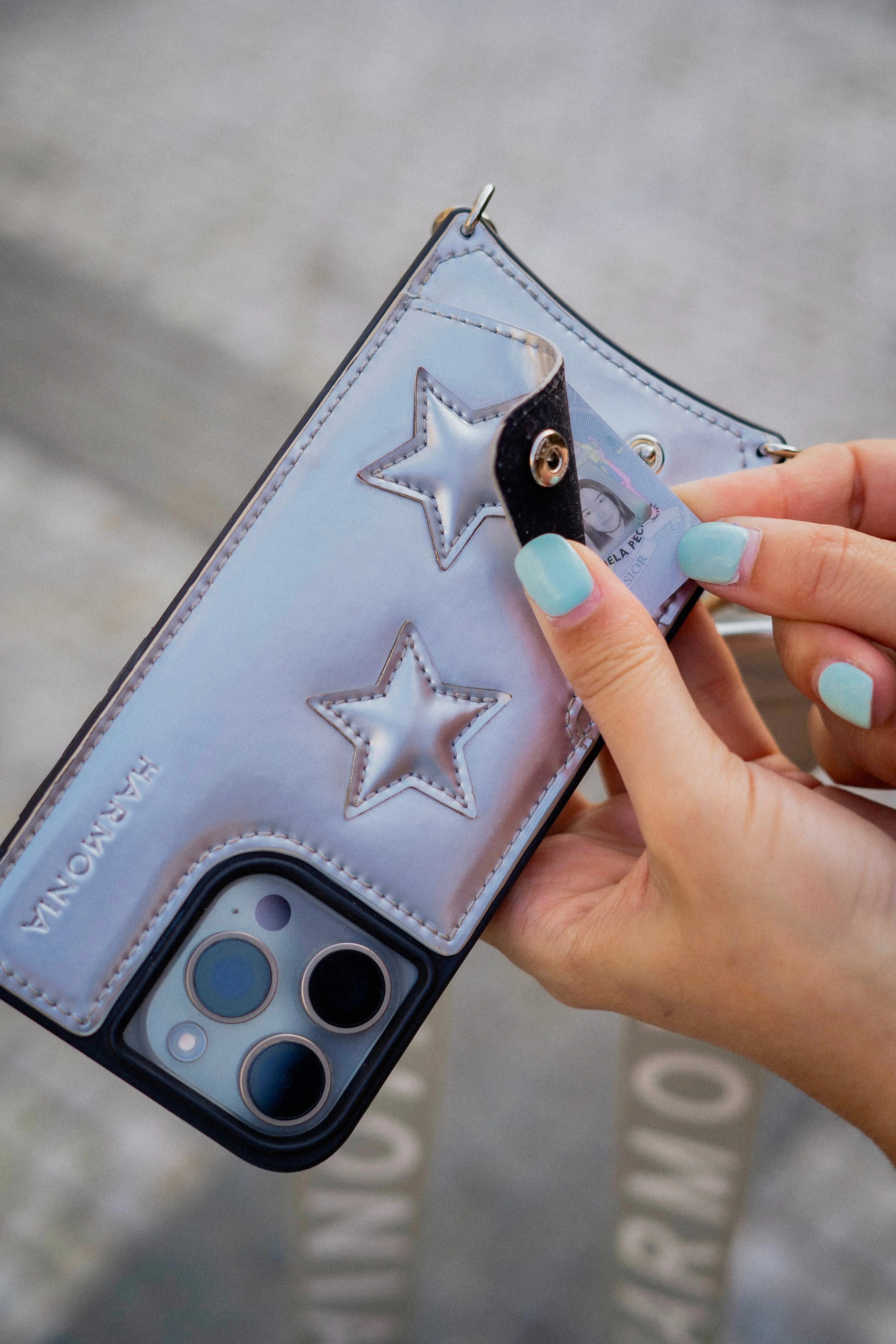 HARMONIA NY Stars Silver Crossbody Phone Case and Wallet - Compatible with iPhone 15 by Dani Watanabe