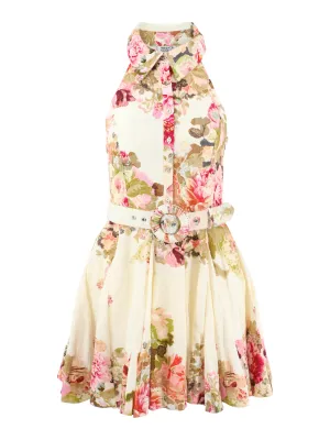 Hemant and Nandita Short Dress With Buckle Belt in Ivory Mix