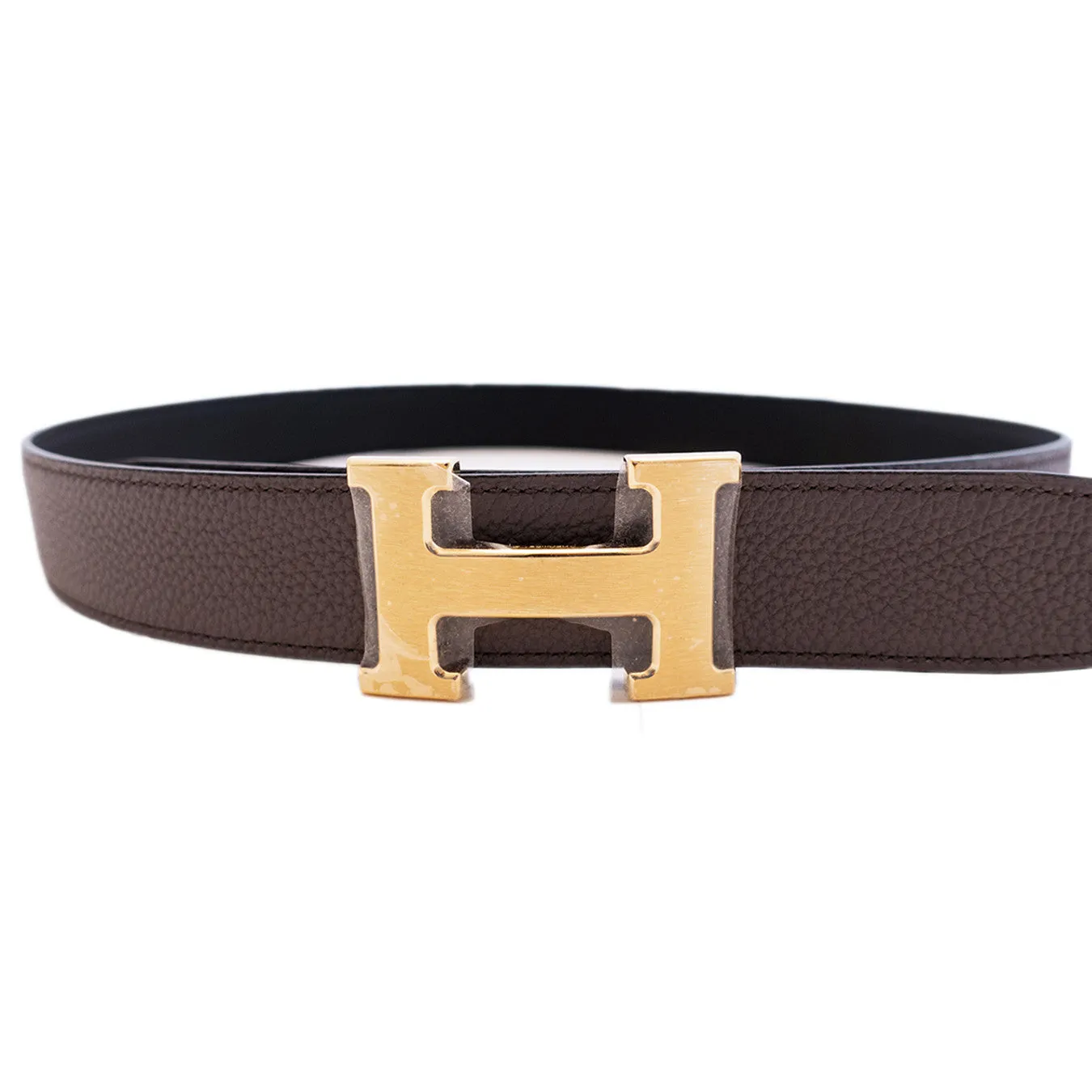 Hermes Etain Grey 85cm Black Gold Buckle Reversible Constance Belt Kit  32mm