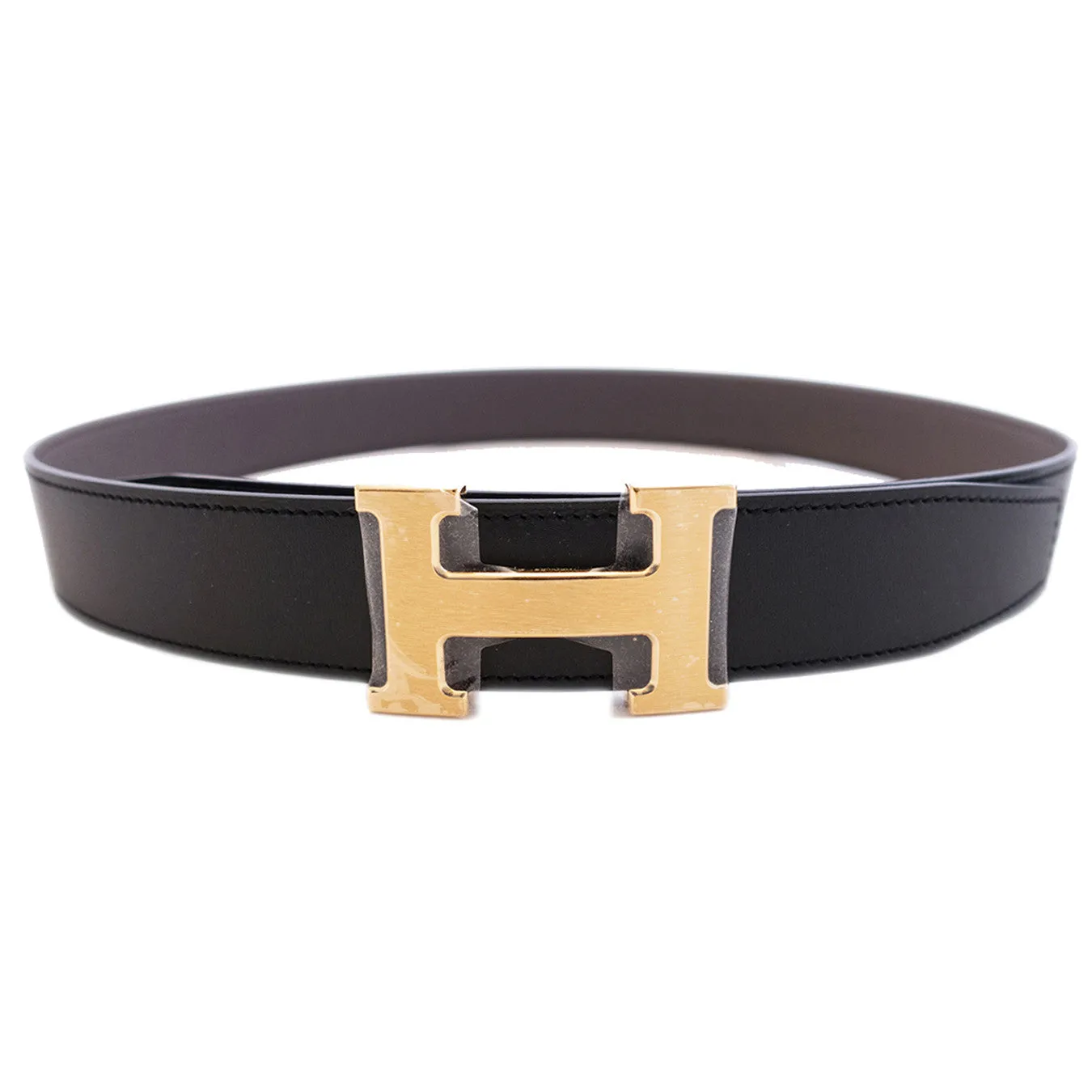 Hermes Etain Grey 85cm Black Gold Buckle Reversible Constance Belt Kit  32mm
