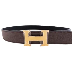 Hermes Etain Grey 85cm Black Gold Buckle Reversible Constance Belt Kit  32mm
