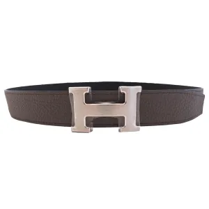 Hermes Etain Grey 90cm Black Unisex Silver Buckle Reversible Constance Belt Kit 32mm