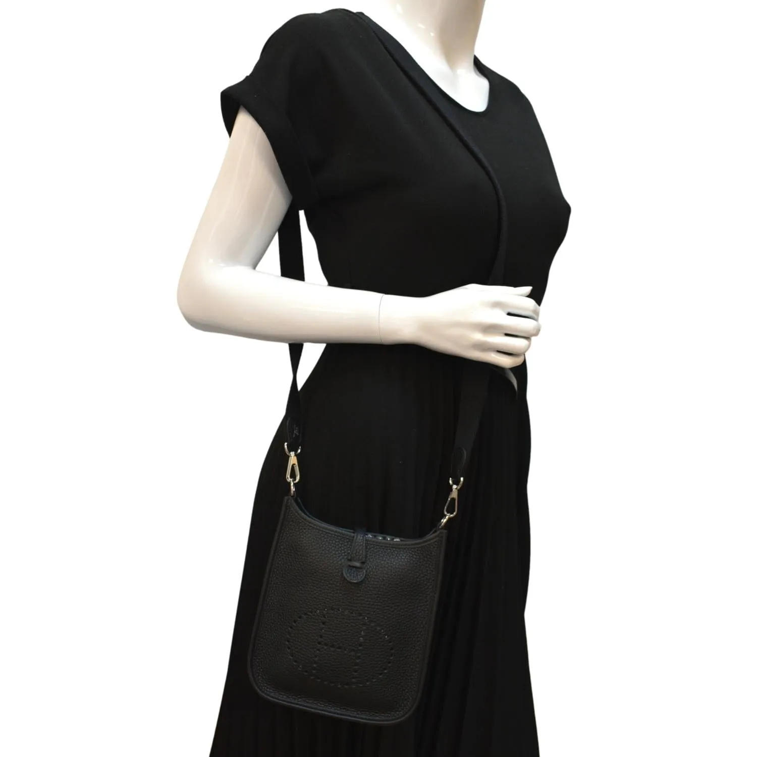 HERMES Evelyne Amazone TPM III Clemence Leather Crossbody Bag Black