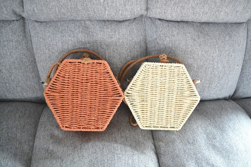 Hexagonal Paper Rope Bag Female Summer Beach Bag Straw Bag