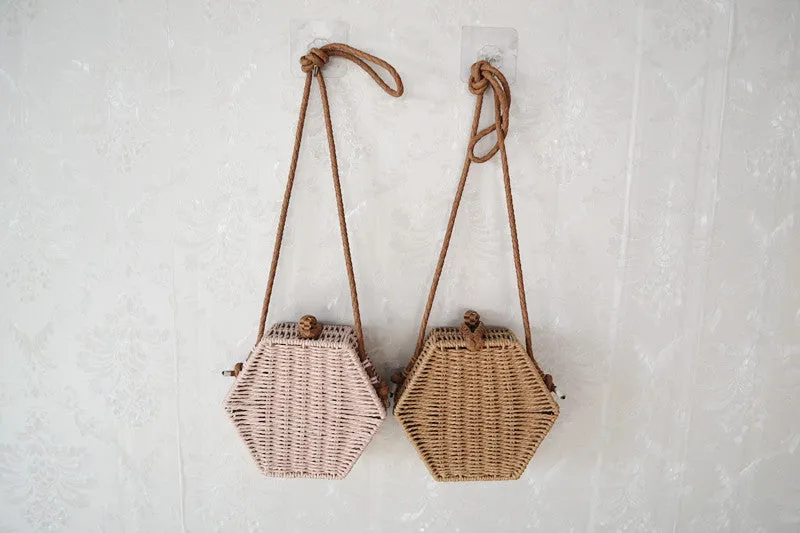 Hexagonal Paper Rope Bag Female Summer Beach Bag Straw Bag