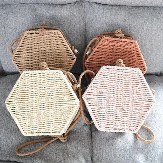 Hexagonal Paper Rope Bag Female Summer Beach Bag Straw Bag