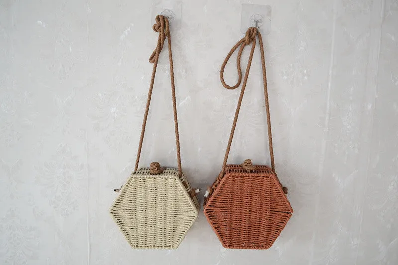 Hexagonal Paper Rope Bag Female Summer Beach Bag Straw Bag