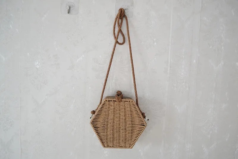 Hexagonal Paper Rope Bag Female Summer Beach Bag Straw Bag