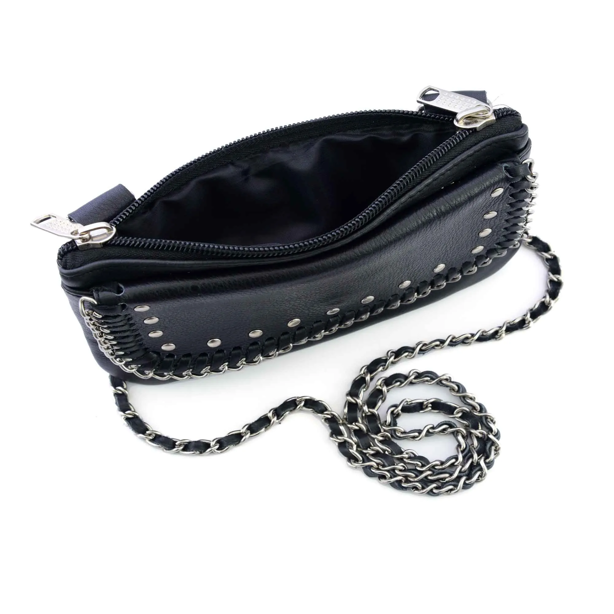 HL80151CHAIN Leather Hip Clip Purse CHAIN Bag Women Waist Bag Fanny Pack Motorcycle Biker