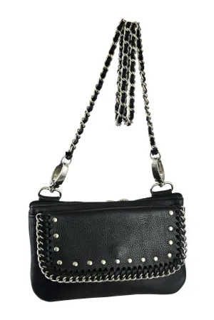 HL80151CHAIN Leather Hip Clip Purse CHAIN Bag Women Waist Bag Fanny Pack Motorcycle Biker