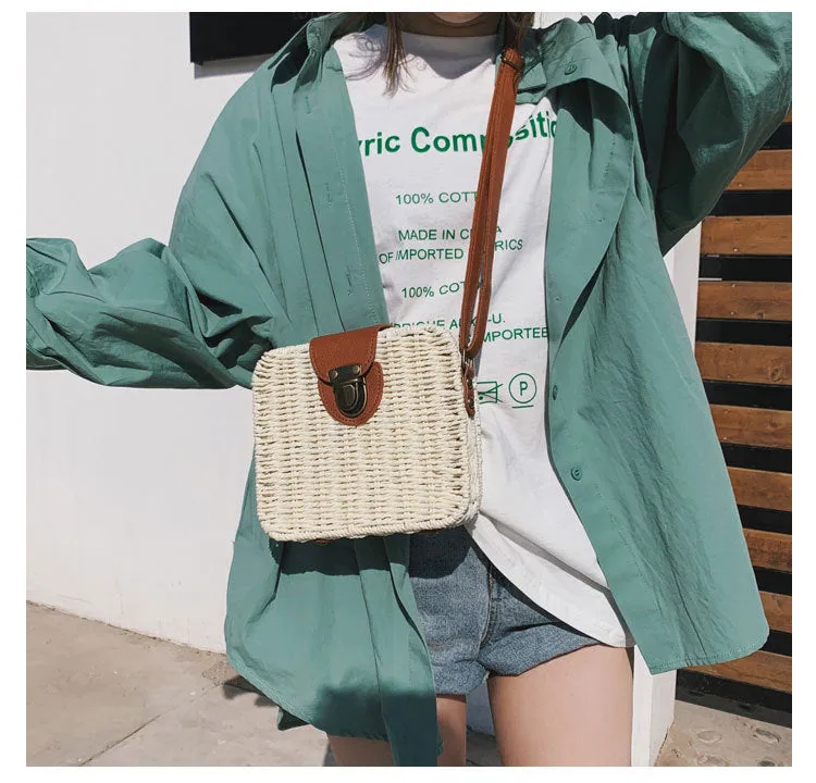 Holiday Beach Bag Fashion Slung Straw Bag Weaving Handbags Shoulder Casual Bag