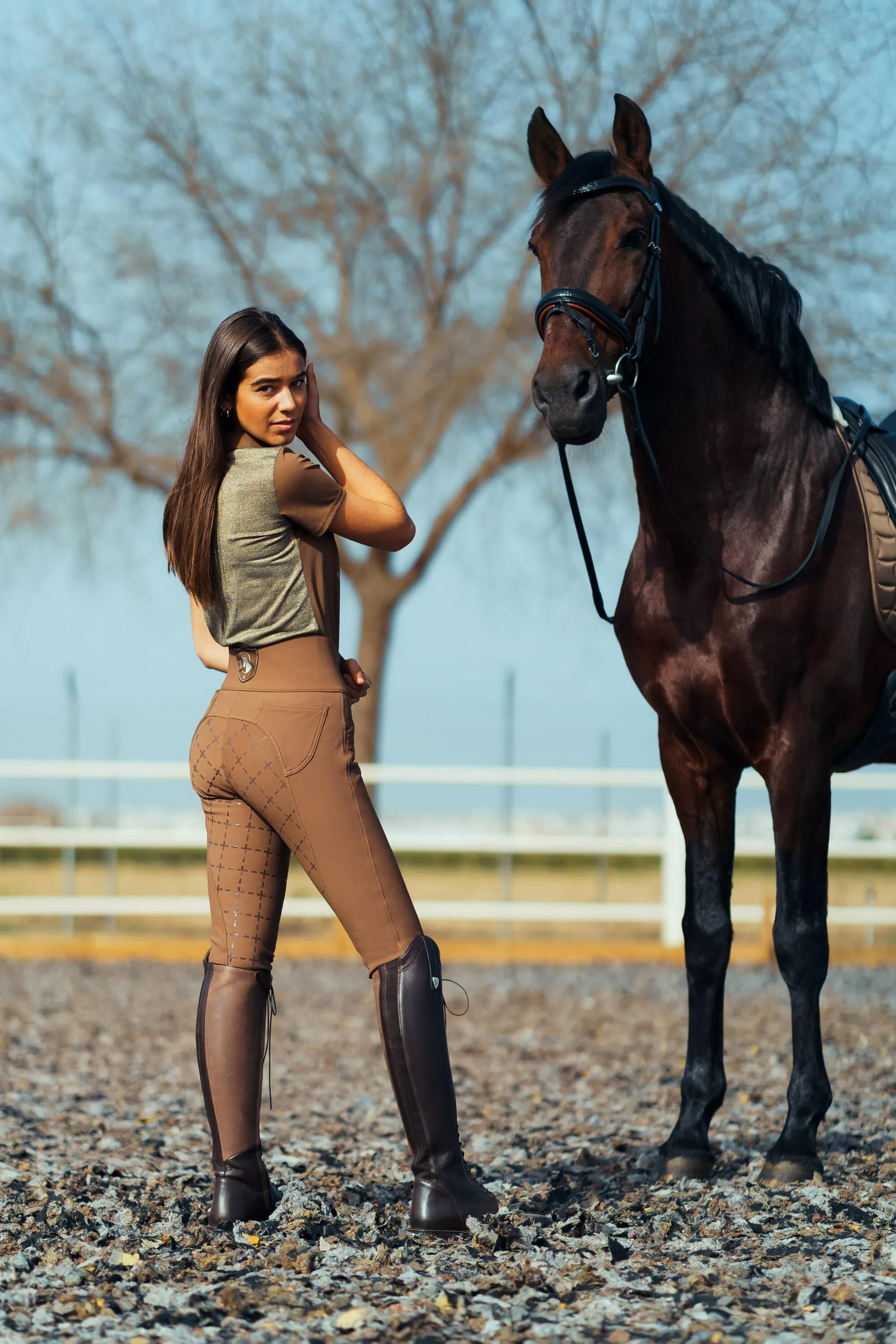 Horze Desiree Ladies Breeches Bison Dark Brown