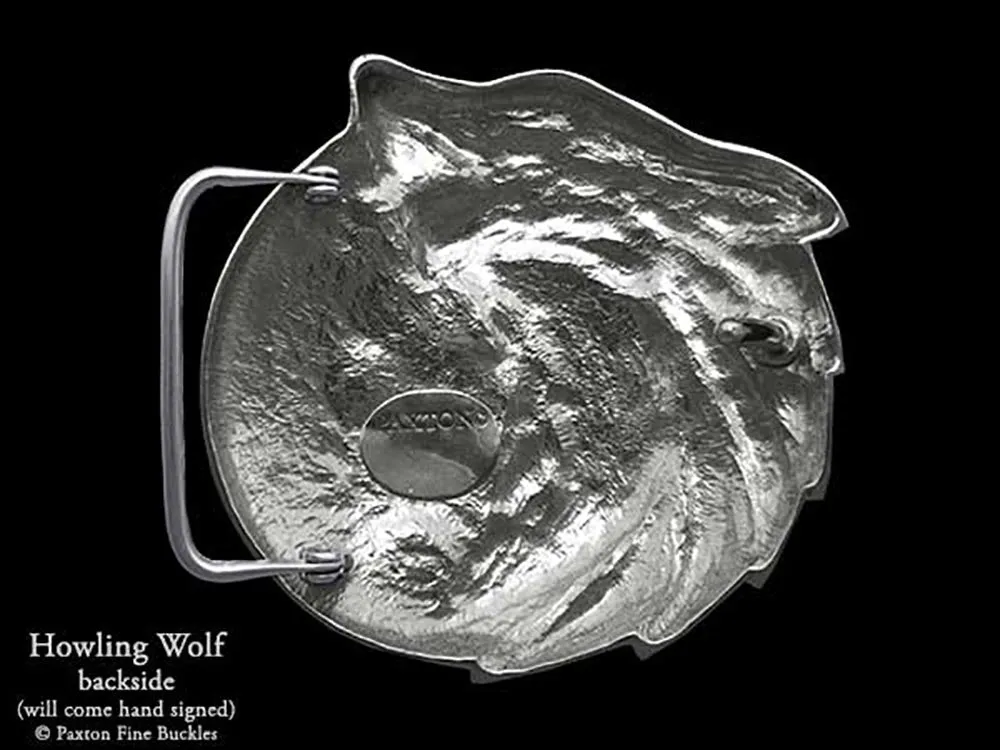 Howling Wolf Head Belt Buckle Sterling Silver or Yellow Brass