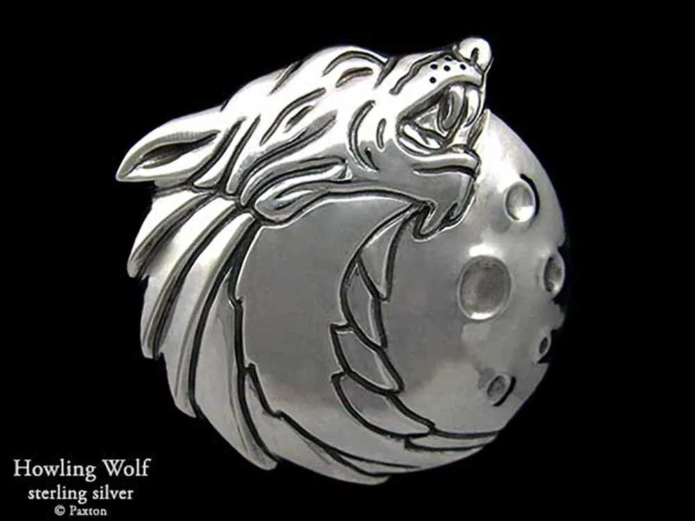 Howling Wolf Head Belt Buckle Sterling Silver or Yellow Brass