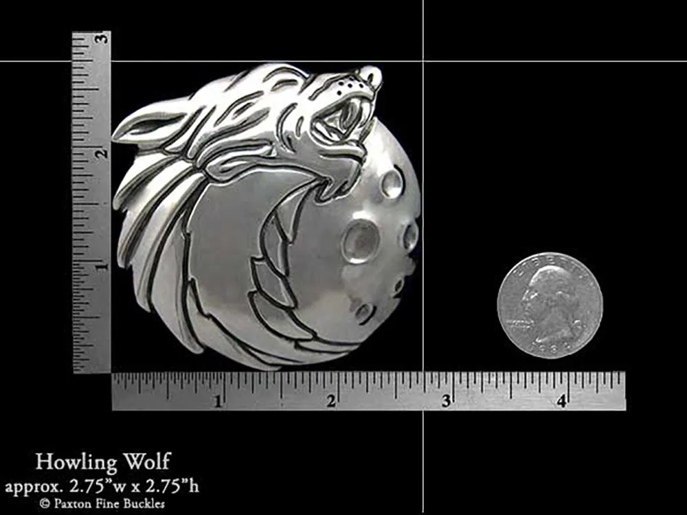 Howling Wolf Head Belt Buckle Sterling Silver or Yellow Brass