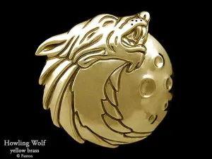 Howling Wolf Head Belt Buckle Sterling Silver or Yellow Brass