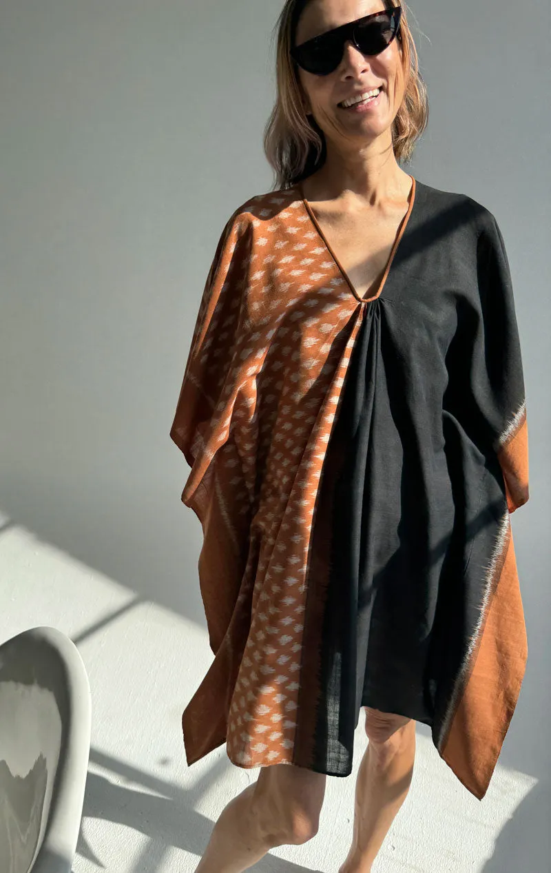 Ikat caftan short in terracotta