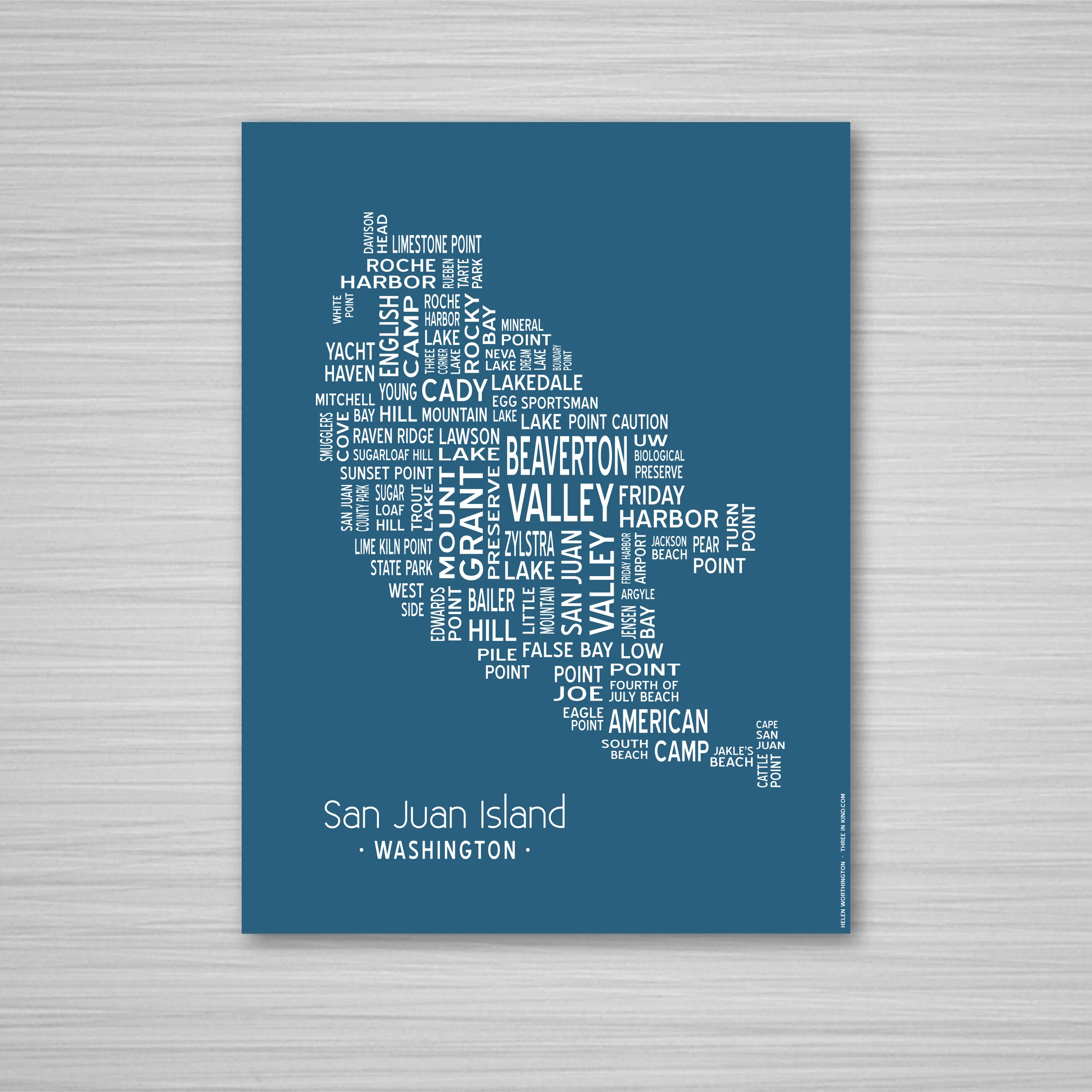 Island of Places Series - San Juan Island Art Print / White on Navy (Unframed)