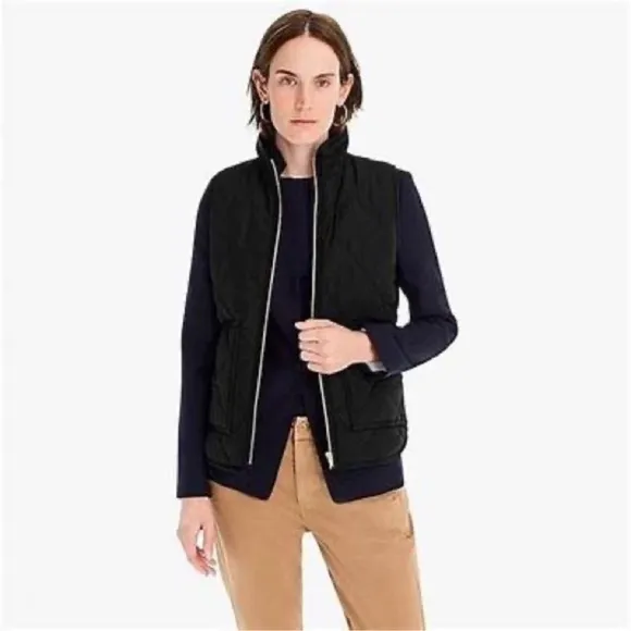 J. Crew Quilted Full Zip Down Vest black sz Small