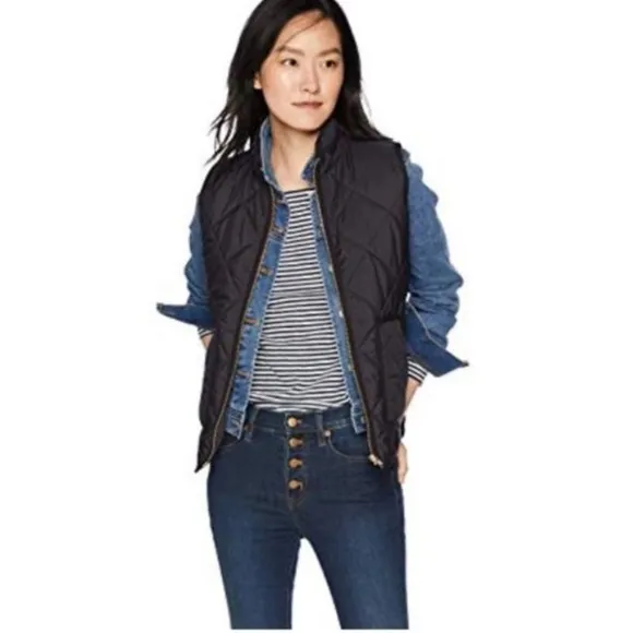 J. Crew Quilted Full Zip Down Vest black sz Small