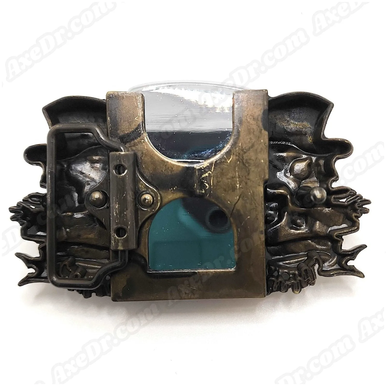 Jokers Skull & Bones Bronze Lighter Belt Buckle with Fanged Skull Lighter Holder Buckle