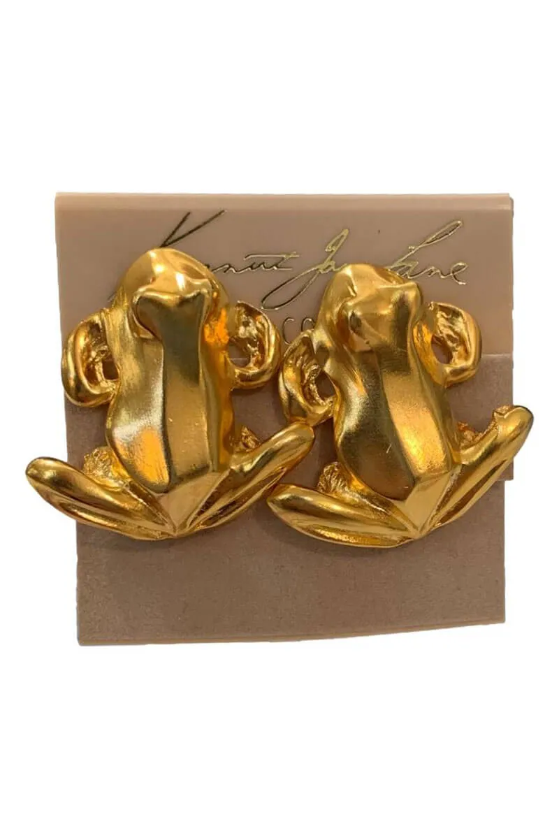 Kenneth Jay Lane Satin Gold Frog Earring