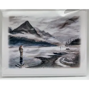 Knik River Salmon Fishing Watercolor Card