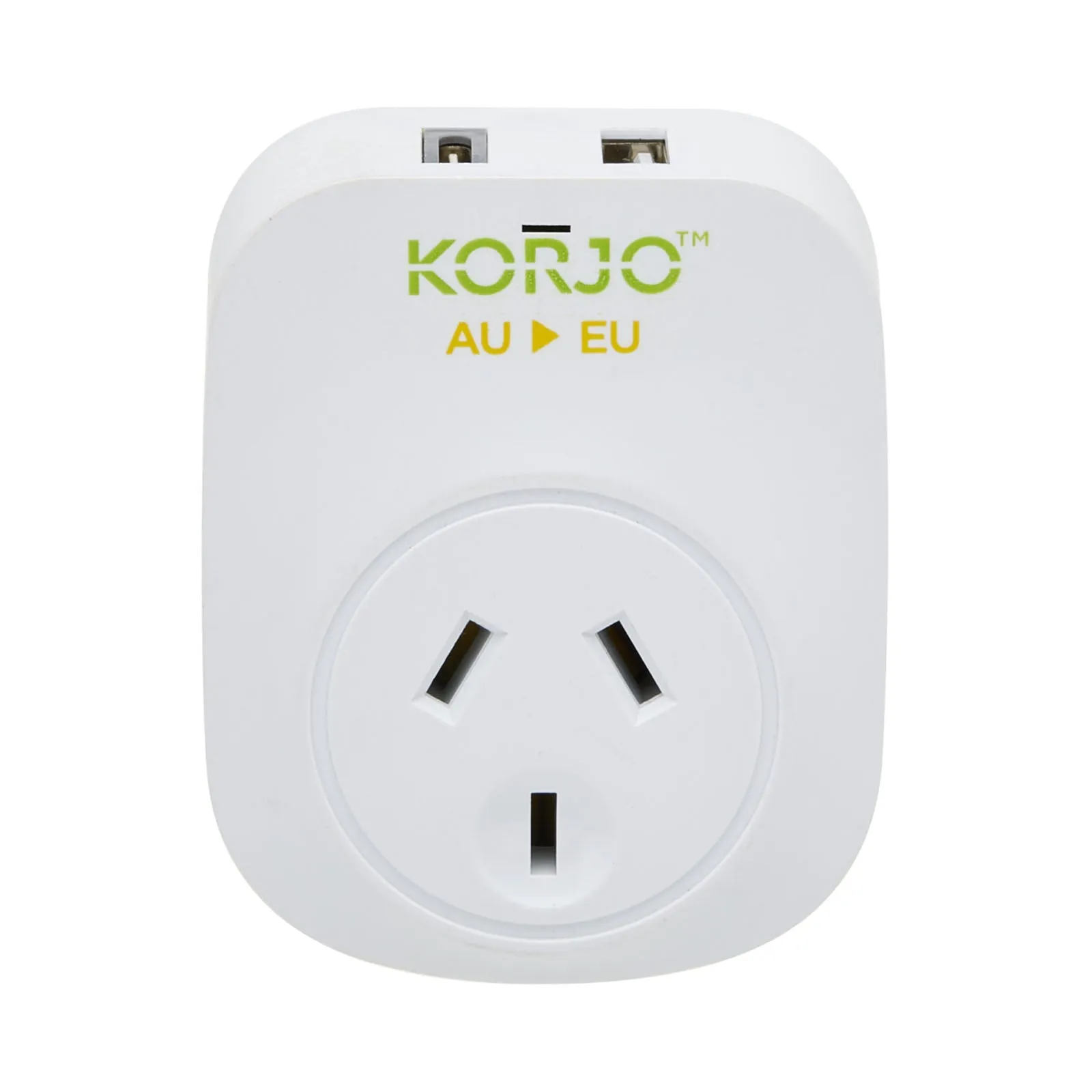 Korjo Travel Adaptor USB Port A and C Australia to Europe
