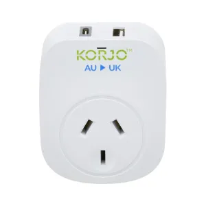 Korjo Travel Adaptor USB Port A and C Australia to UK