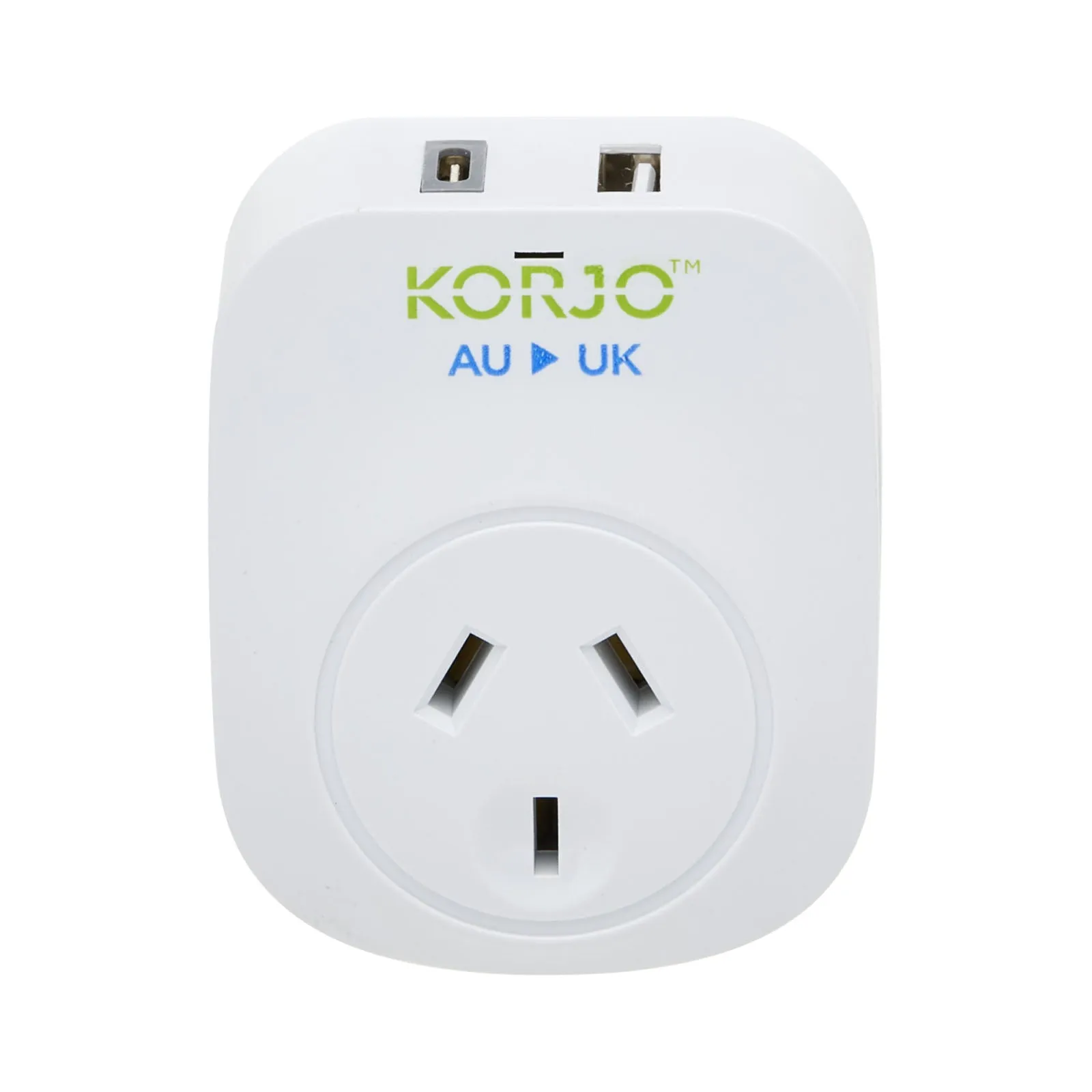Korjo Travel Adaptor USB Port A and C Australia to UK