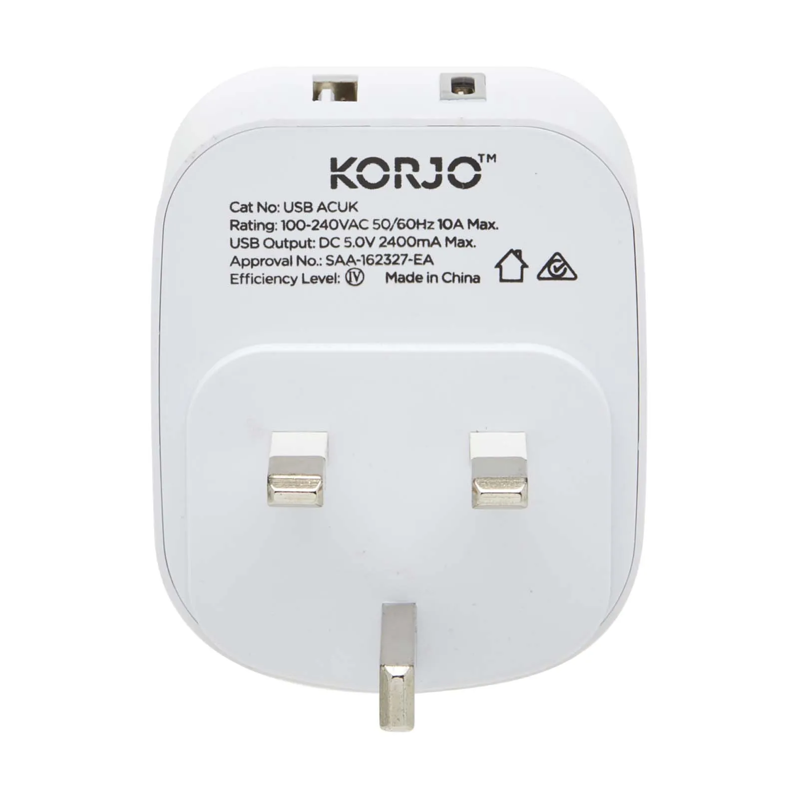 Korjo Travel Adaptor USB Port A and C Australia to UK