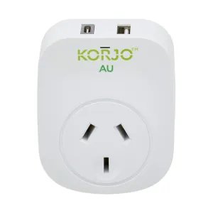Korjo Travel Adaptor USB Port A and C For Australia