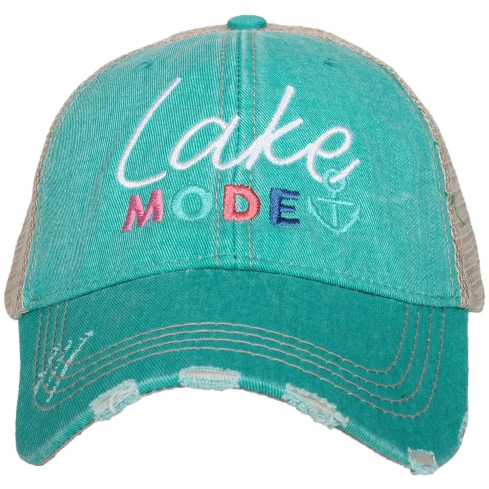 Lake hats LAKE MODE Embroidered distressed trucker caps Black teal or pink Unisex Anchor.