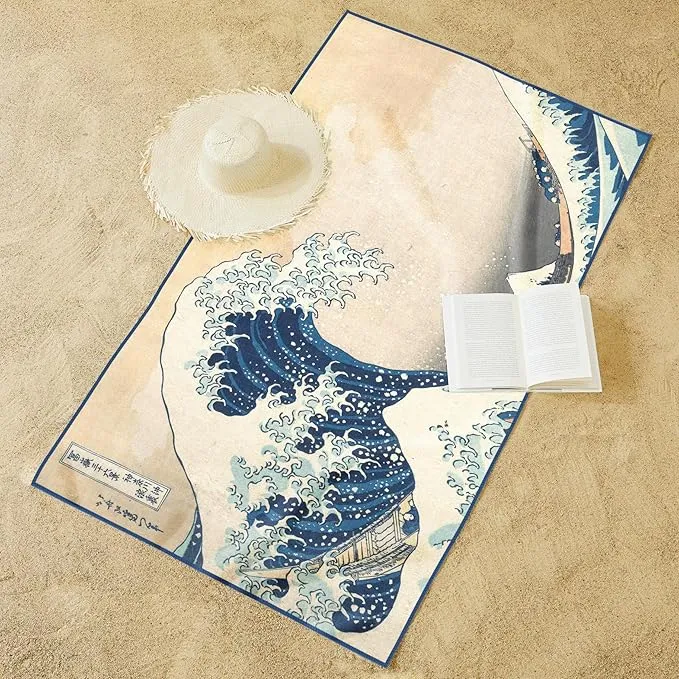 Large Oversized Microfiber Beach Towel - 40x63 Inches, Sand-Free, Quick-Drying, Ultra-Soft, Ideal for Travel, Pool, and Camping - Includes Matching Drawstring Travel Pouch (Hokusai The Great Wave)