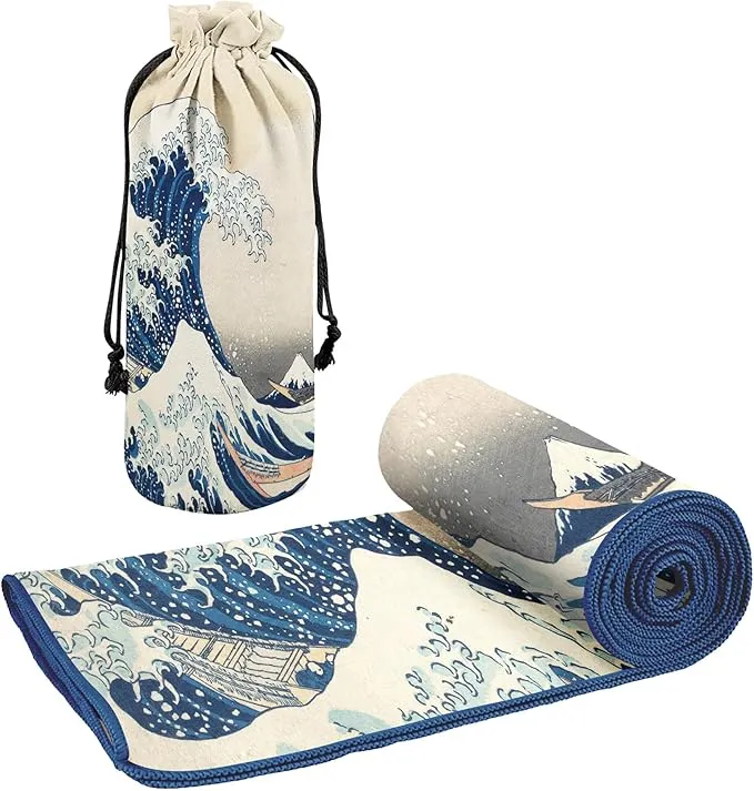 Large Oversized Microfiber Beach Towel - 40x63 Inches, Sand-Free, Quick-Drying, Ultra-Soft, Ideal for Travel, Pool, and Camping - Includes Matching Drawstring Travel Pouch (Hokusai The Great Wave)
