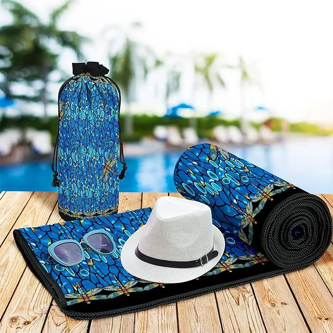 Large Oversized Microfiber Beach Towel - 40x63 Inches, Sand-Free, Quick-Drying, Ultra-Soft, Ideal for Travel, Pool, Yoga, and Camping - Includes Matching Drawstring Travel Pouch, Tiffany Dragonfly