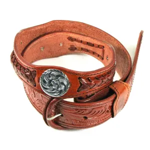 LB-4CO  1 1/2" Western Belt w/ Braid & Concho-Cognac