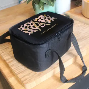 Leopard Print Black Lunch Bag Personalilsed