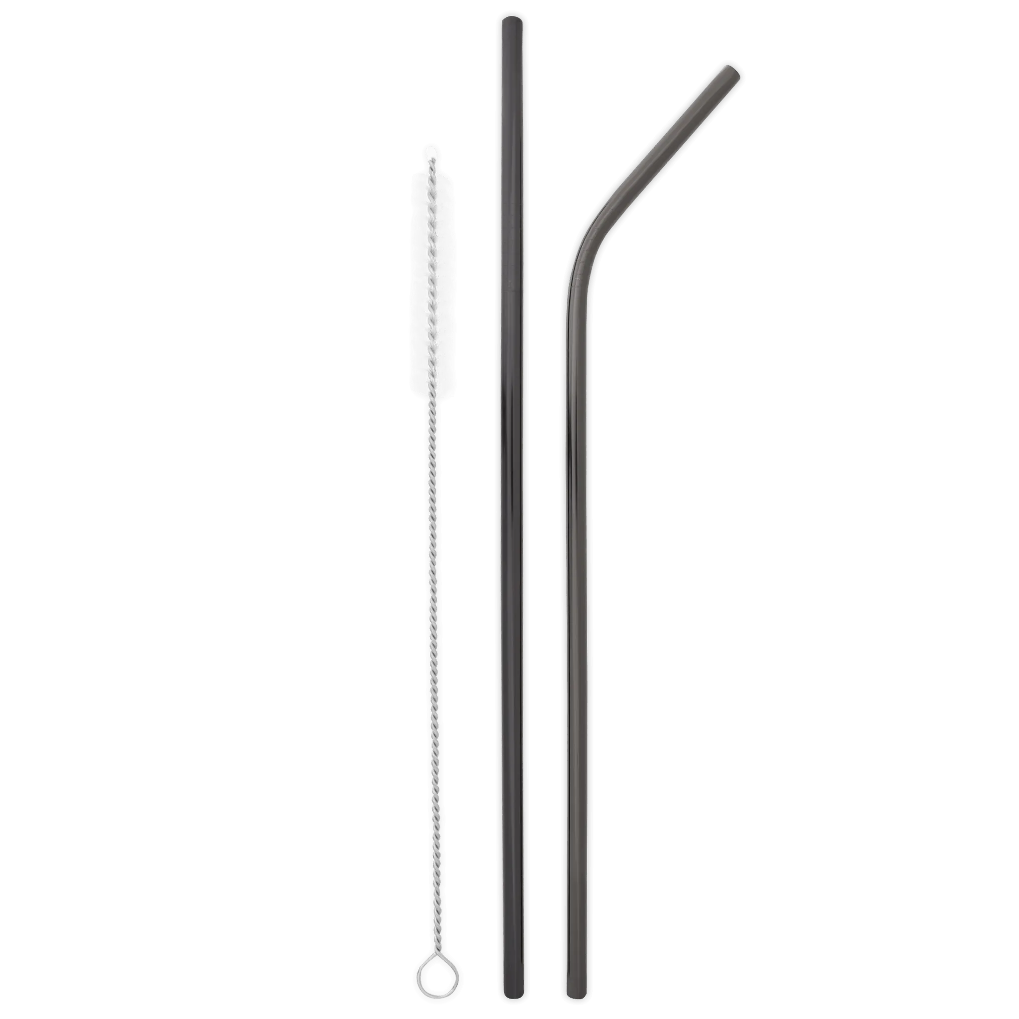 Long Double Trouble Stainless Steel Straw Set with Travel Pouch (Black)