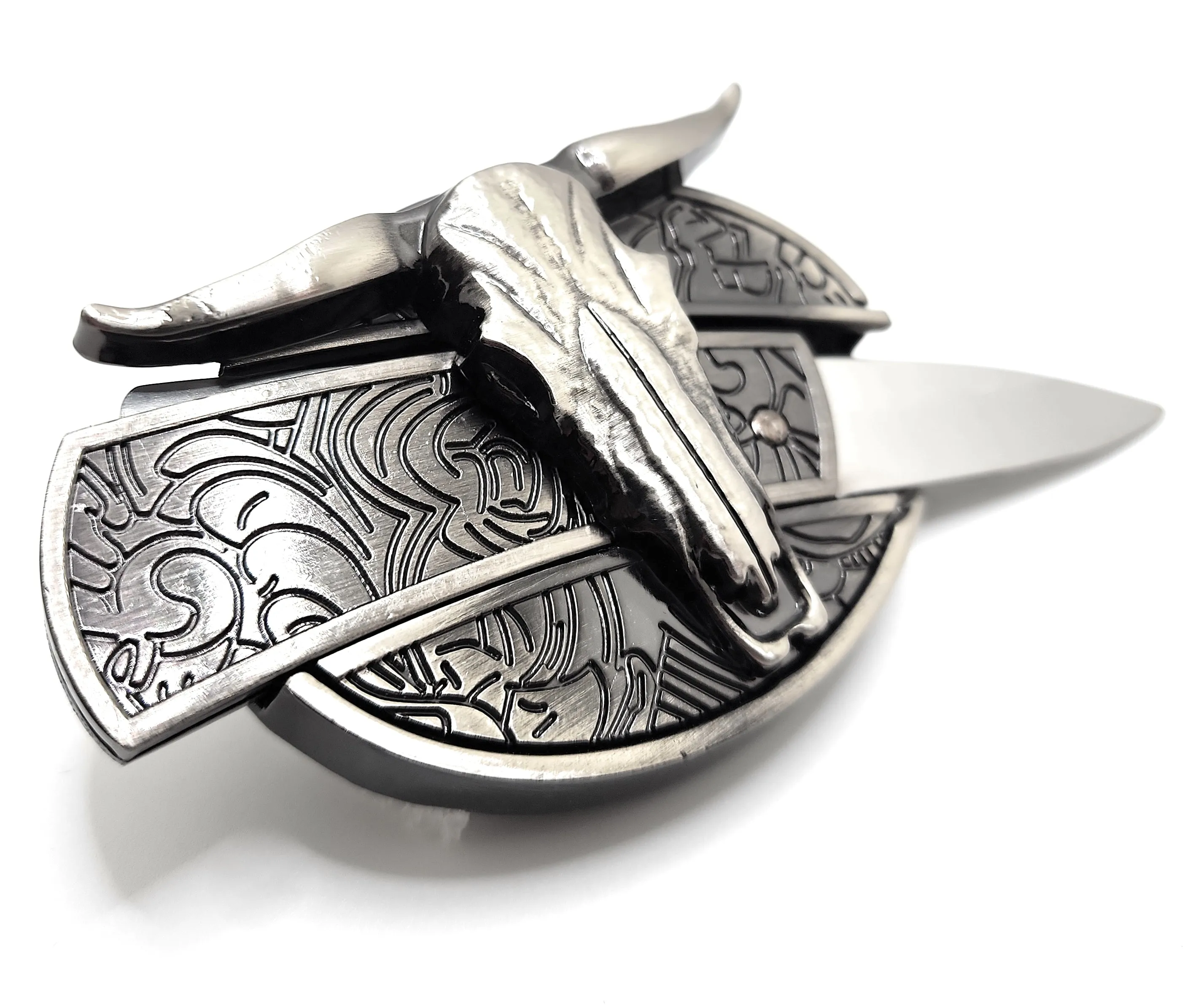 Longhorn Cattle Skull Folding Knife Belt Buckle