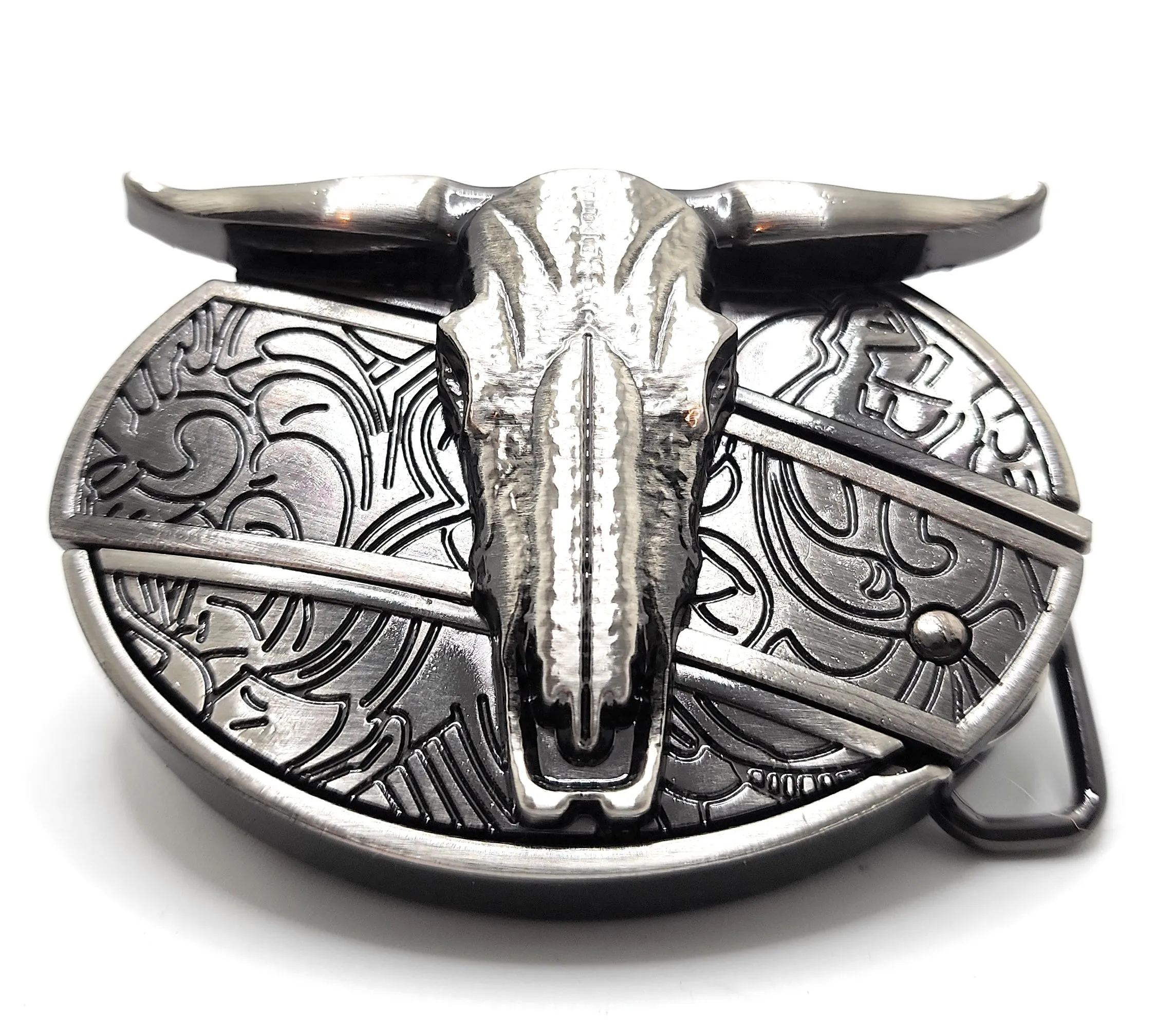 Longhorn Cattle Skull Folding Knife Belt Buckle