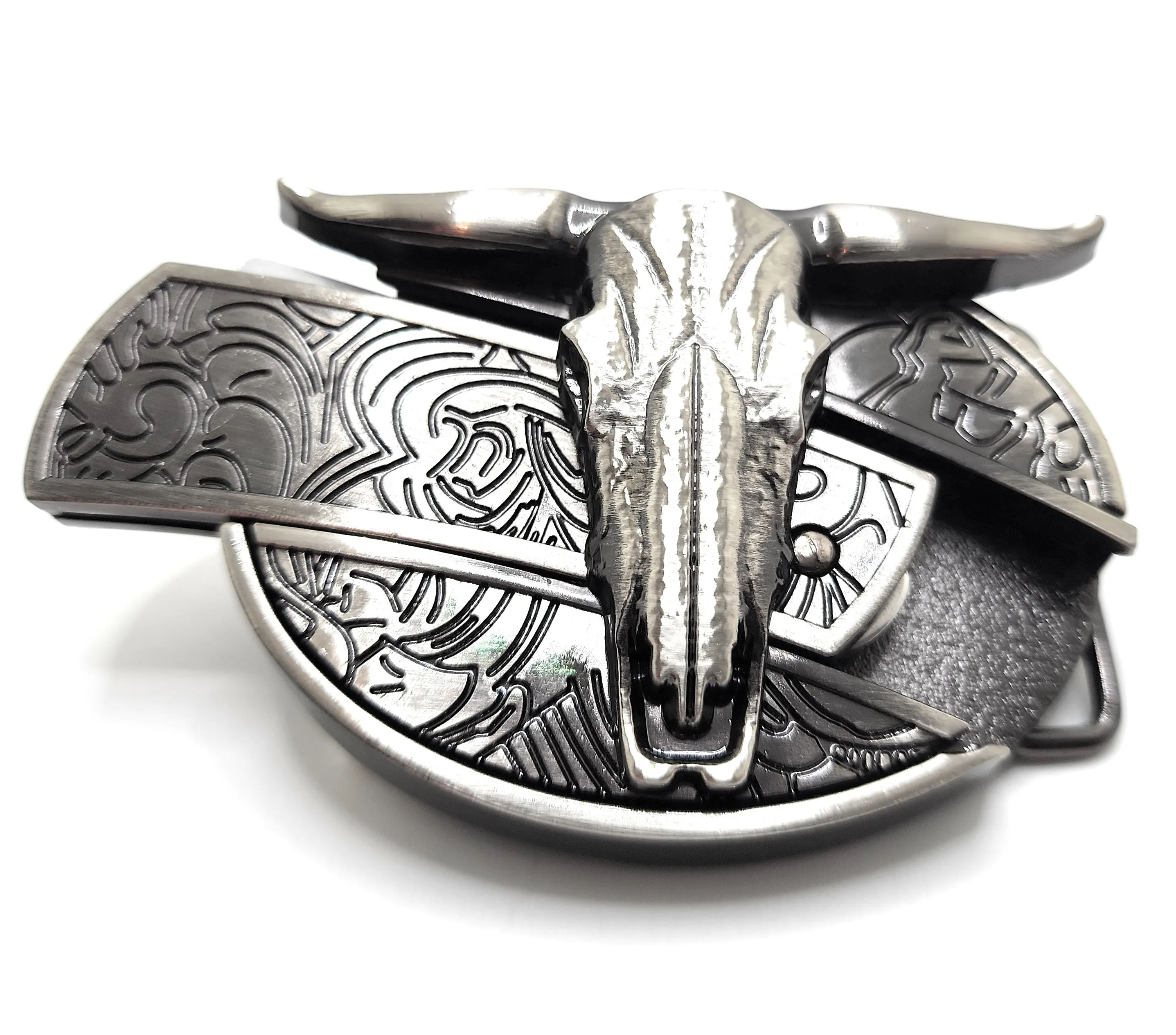Longhorn Cattle Skull Folding Knife Belt Buckle