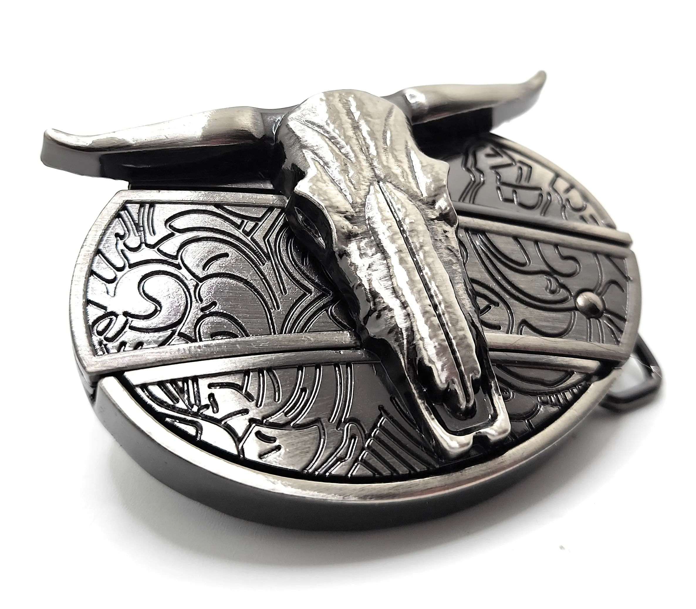 Longhorn Cattle Skull Folding Knife Belt Buckle