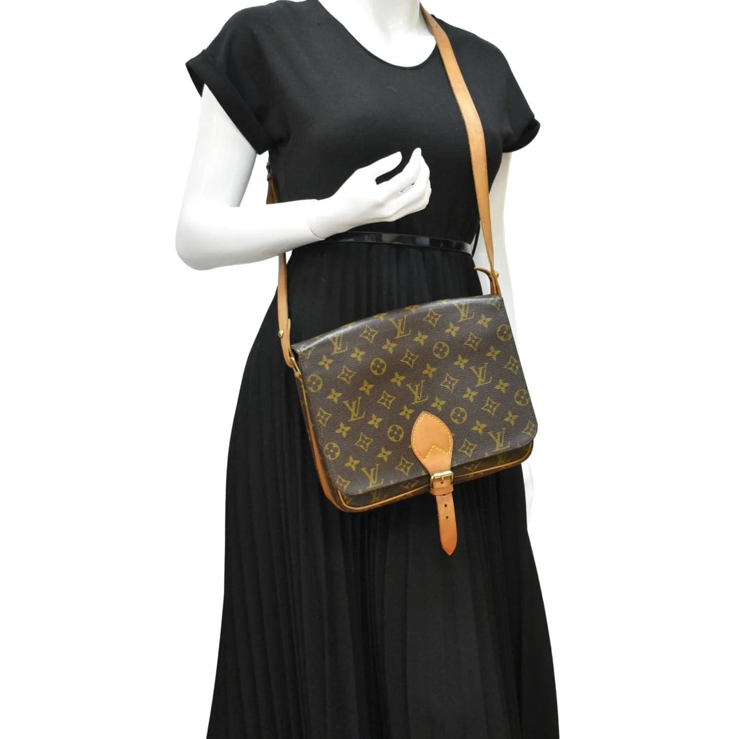 LOUIS VUITTON Cartouchiere MM Monogram Canvas Crossbody Bag Brown