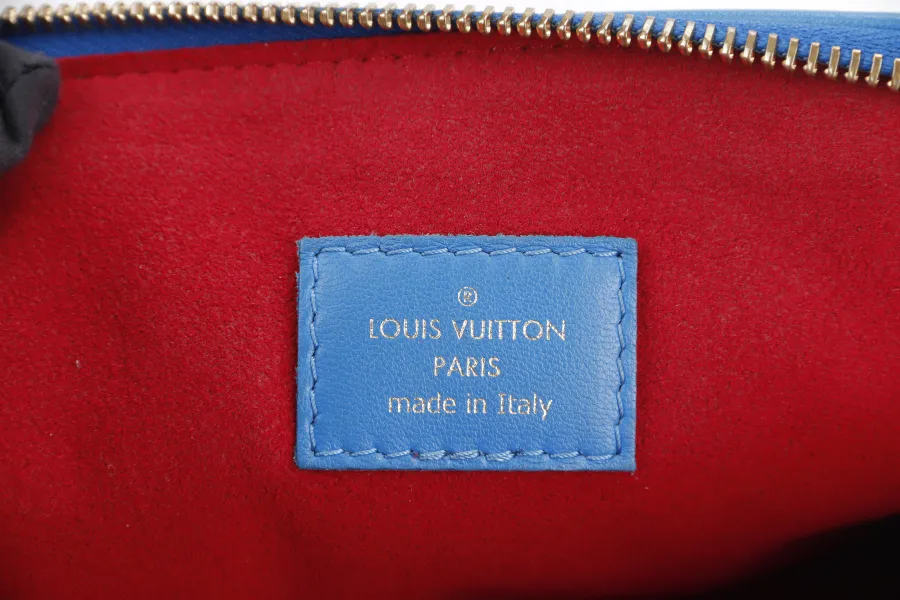 LOUIS VUITTON COUSSIN CROSSBODY BAG PM BLUE & RED EMBOSSED LAMBSKIN GOLD HARDWARE MICROCHIP WITH DUST COVER AND BOX