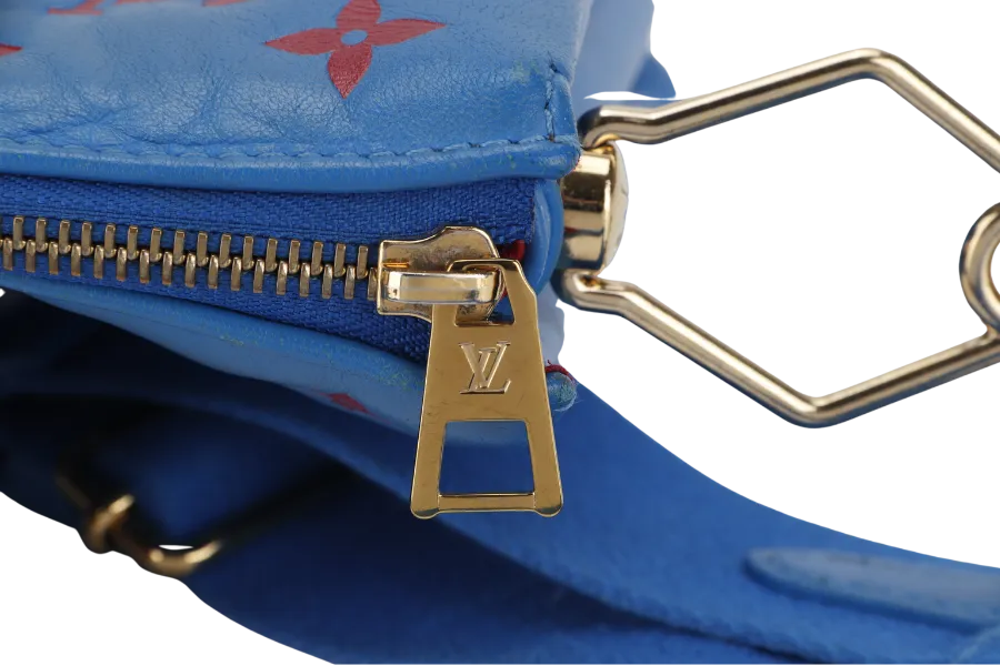 LOUIS VUITTON COUSSIN CROSSBODY BAG PM BLUE & RED EMBOSSED LAMBSKIN GOLD HARDWARE MICROCHIP WITH DUST COVER AND BOX