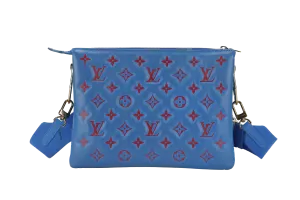 LOUIS VUITTON COUSSIN CROSSBODY BAG PM BLUE & RED EMBOSSED LAMBSKIN GOLD HARDWARE MICROCHIP WITH DUST COVER AND BOX