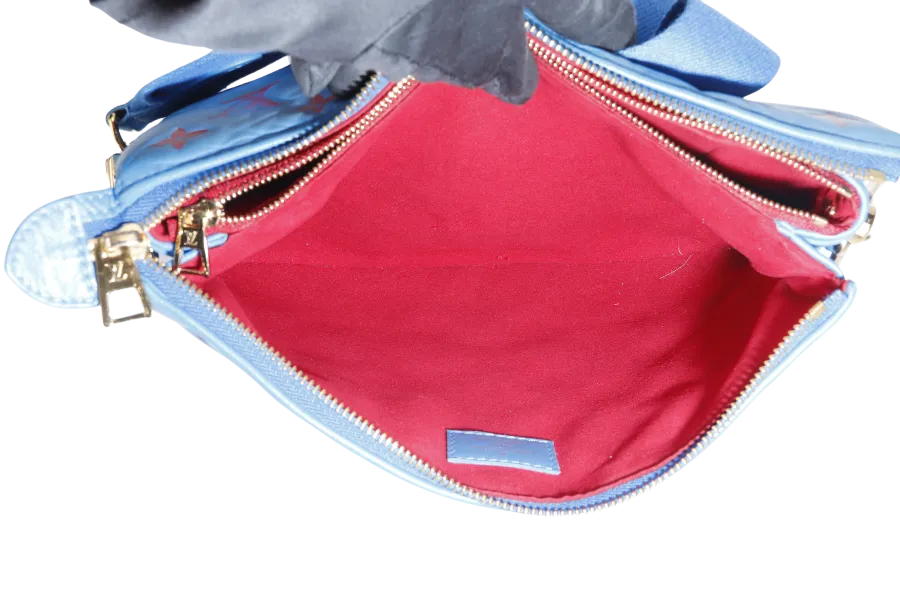 LOUIS VUITTON COUSSIN CROSSBODY BAG PM BLUE & RED EMBOSSED LAMBSKIN GOLD HARDWARE MICROCHIP WITH DUST COVER AND BOX