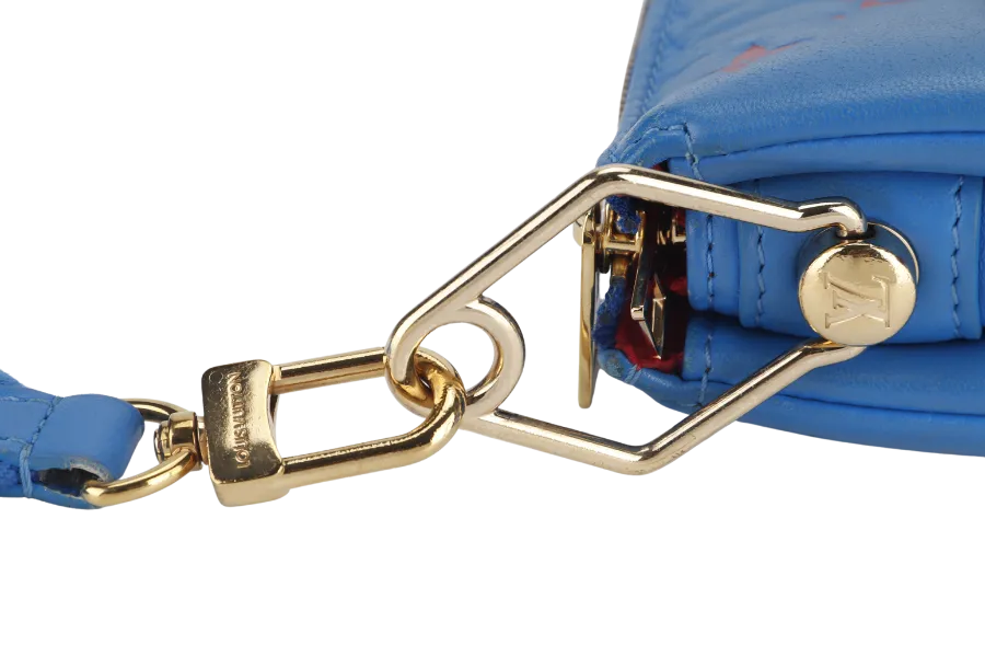 LOUIS VUITTON COUSSIN CROSSBODY BAG PM BLUE & RED EMBOSSED LAMBSKIN GOLD HARDWARE MICROCHIP WITH DUST COVER AND BOX